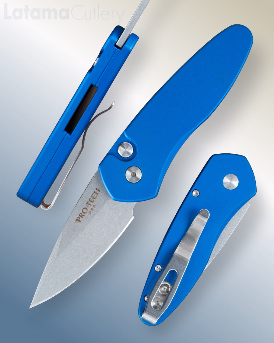 Pro-Tech Sprint Blue Handle Stonewash Finished 2” Blade 2905-Blue