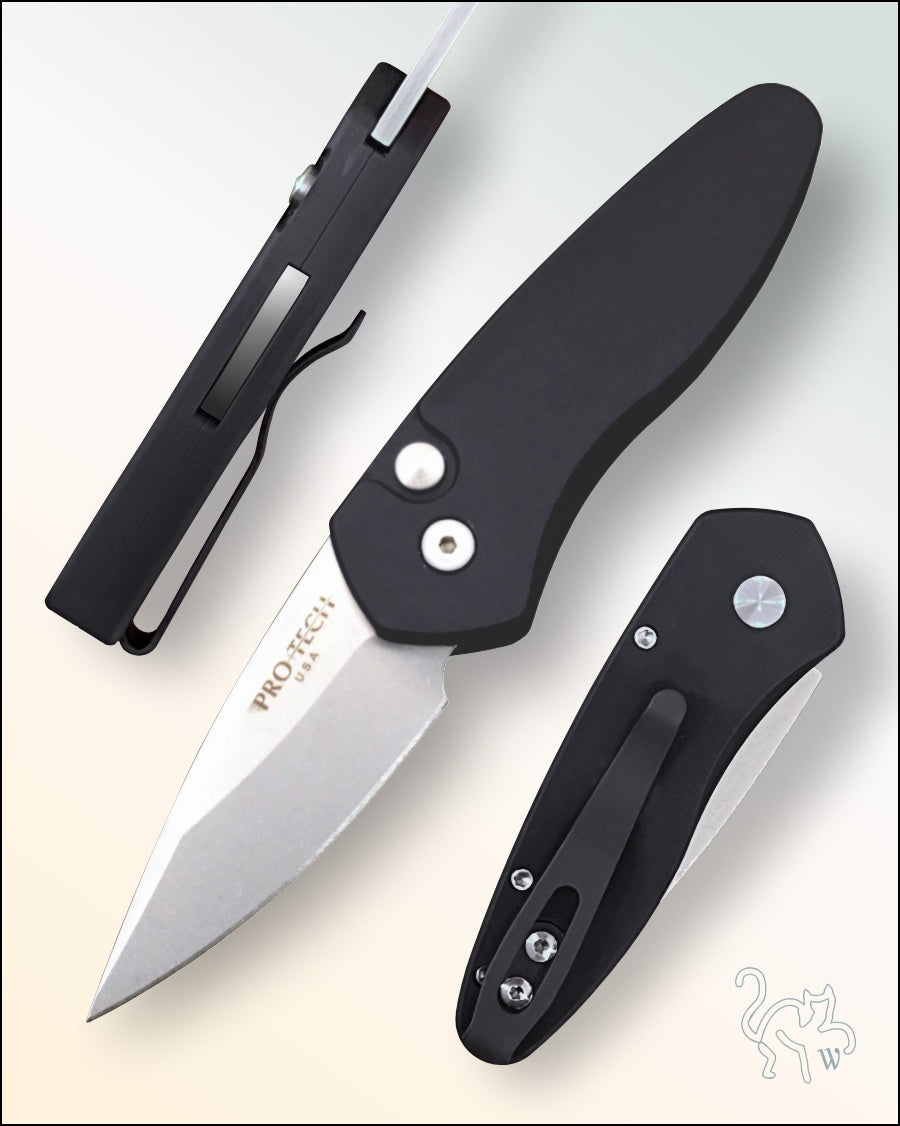 Pro-Tech Sprint Black Handle Stonewash Finished 2” Blade 2905