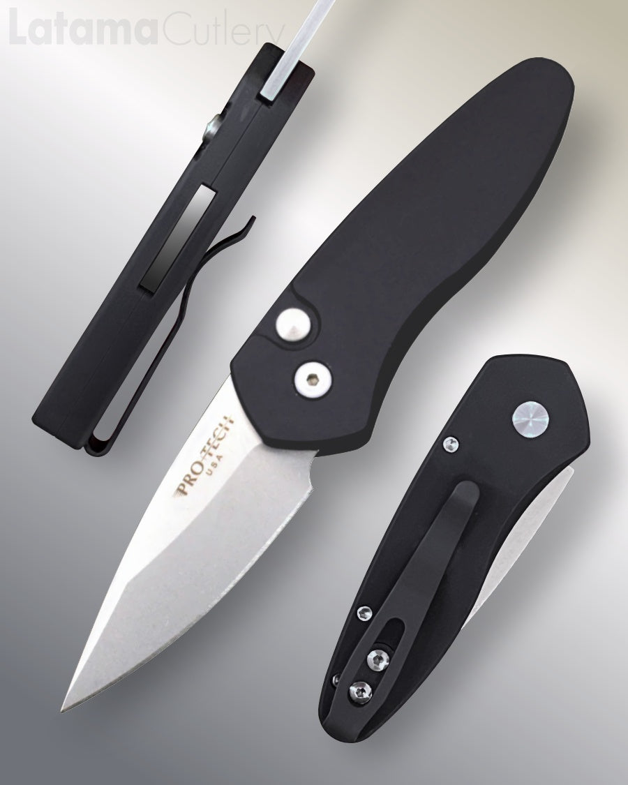 Pro-Tech Sprint Black Handle Stonewash Finished 2” Blade 2905