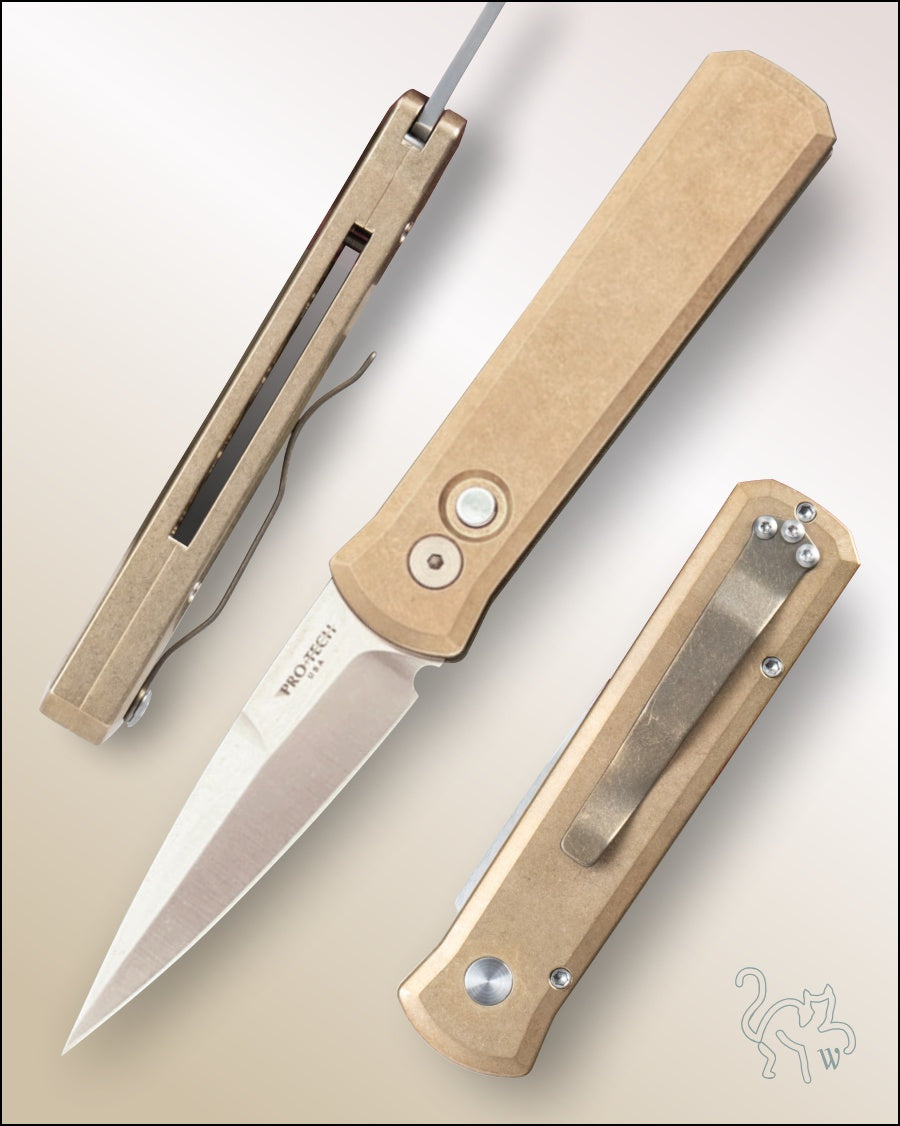 Pro-Tech Godson Solid Bronze Aluminum Handle, Satin 3.2” Blade #7110