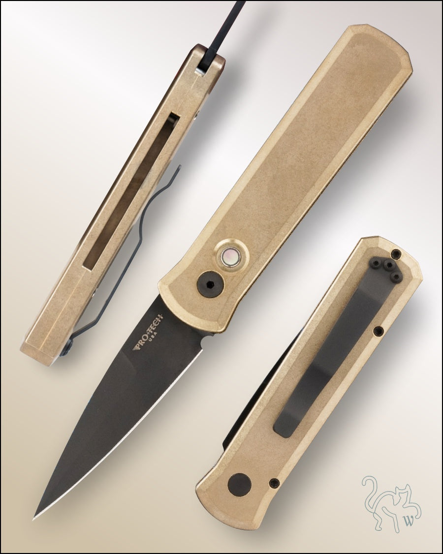 Pro-Tech Godson Solid Bronze Aluminum Handle, Black 3.2” DLC Blade #7112