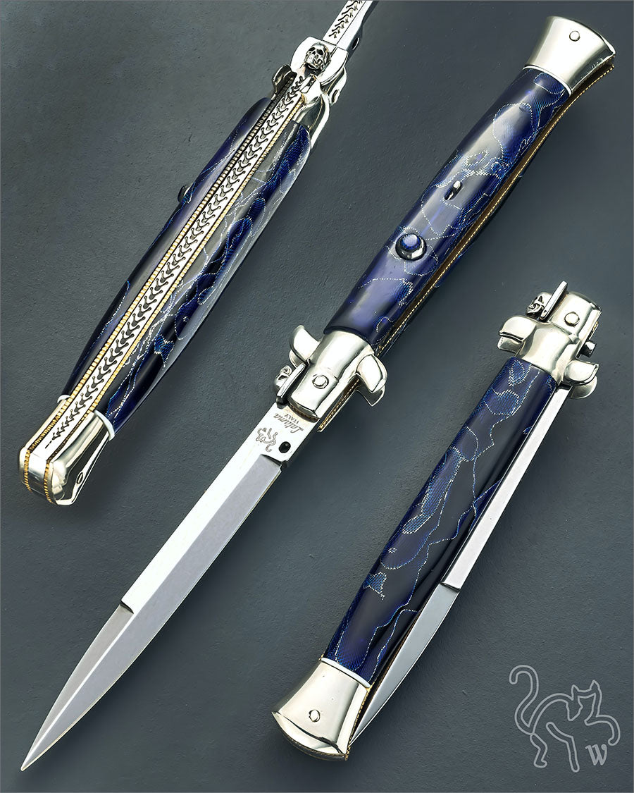 Walt's 28cm CUSTOM CLASSIC “Blue Waves Raffir” Sterling-Silver Skull on Tab C-CL-BAR-BA11825
