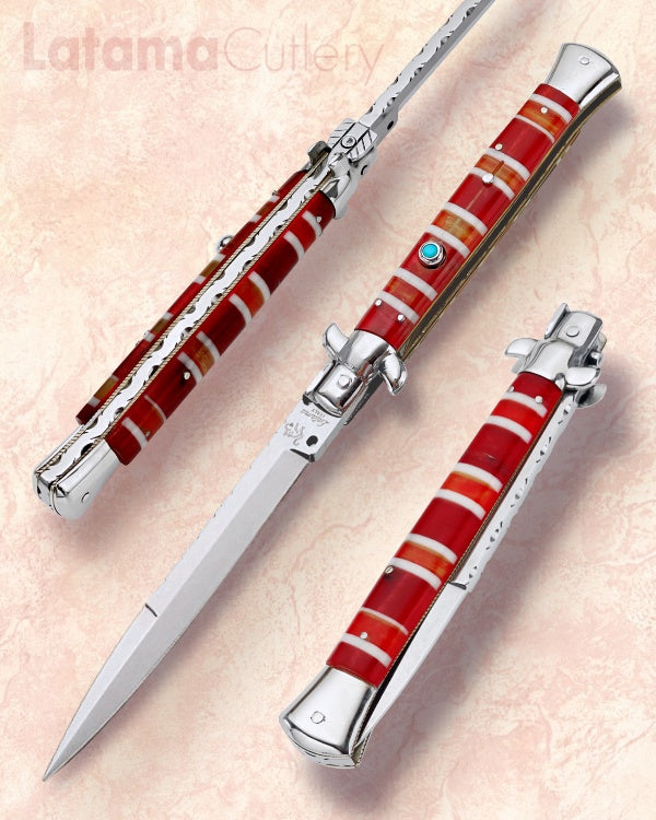 Walt's 28cm Custom CLASSIC “Candy Stripe” Turquoise Insert Release Button Bayonet Grind C-CL-CS-BA11888 portrait