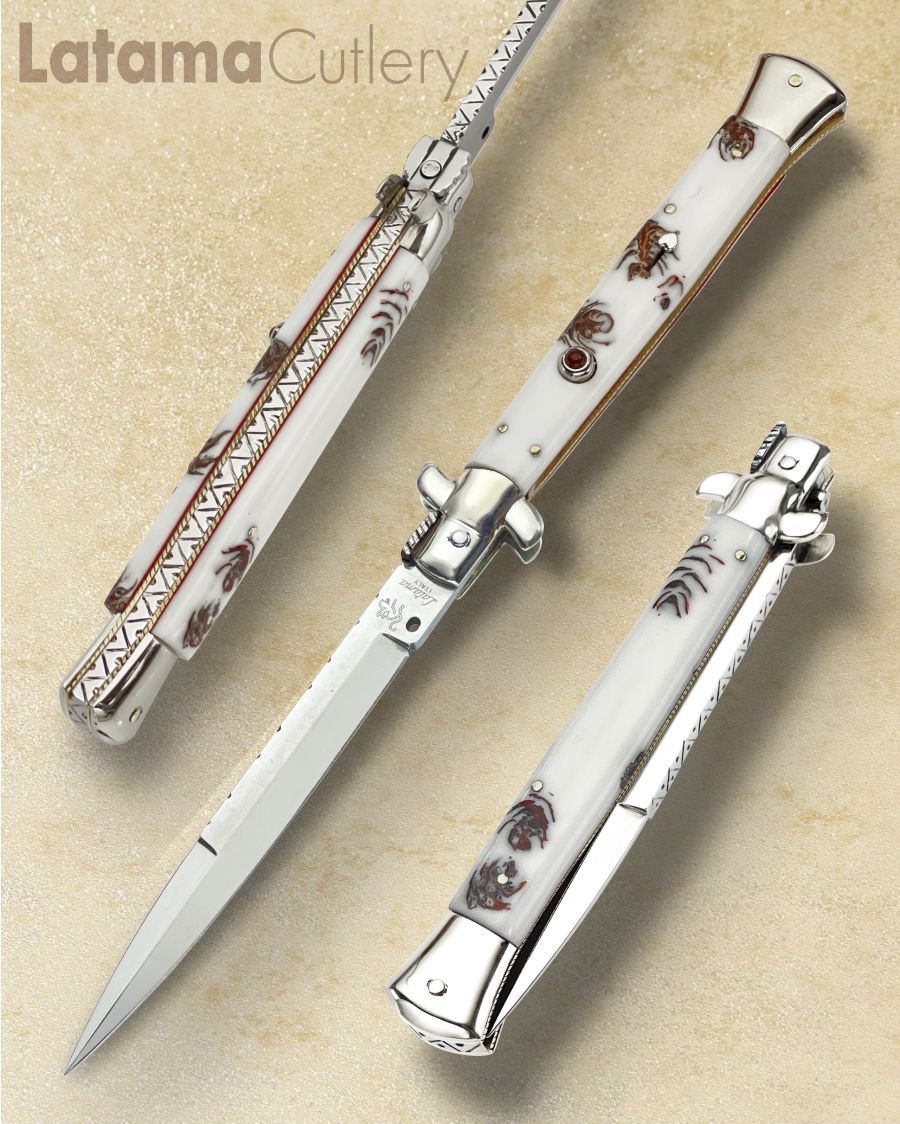 Walt's 28cm Full Custom CLASSIC “White Pinecone” Red Opal Insert Release Button Bayonet Grind C-CL-WPN-BA11903 