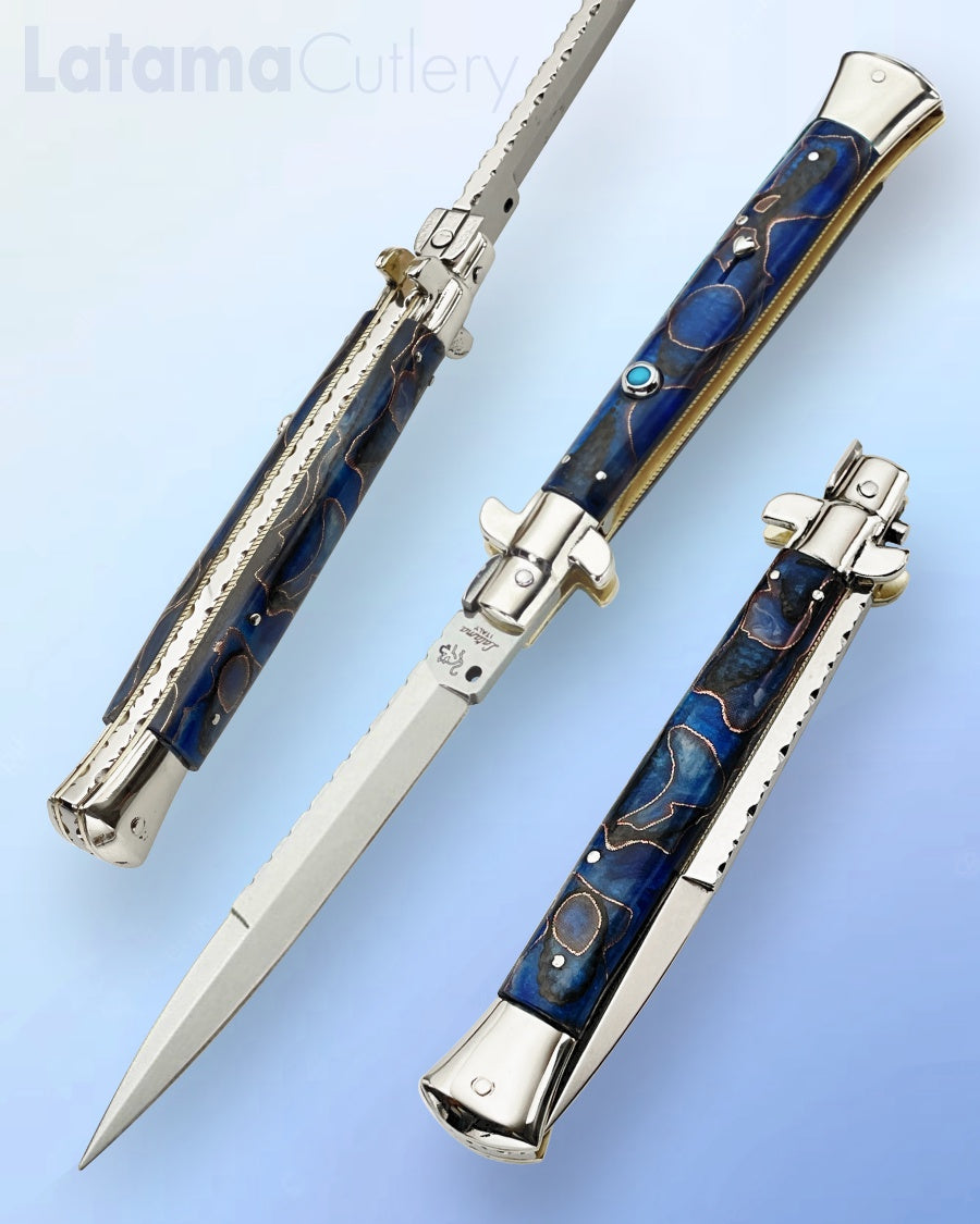 Walt's 28cm Full Custom PICKLOCK “Blue Copper Wire Accent” Turquoise Insert Release Button C-PK-BC-BA11913 portrait
