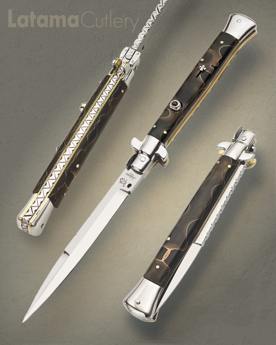 Walt&#39;s 28cm Full Custom PICKLOCK “Black/Gold Wire Copper Accent” Agat Insert Release Button C-PK-BC-BA11950