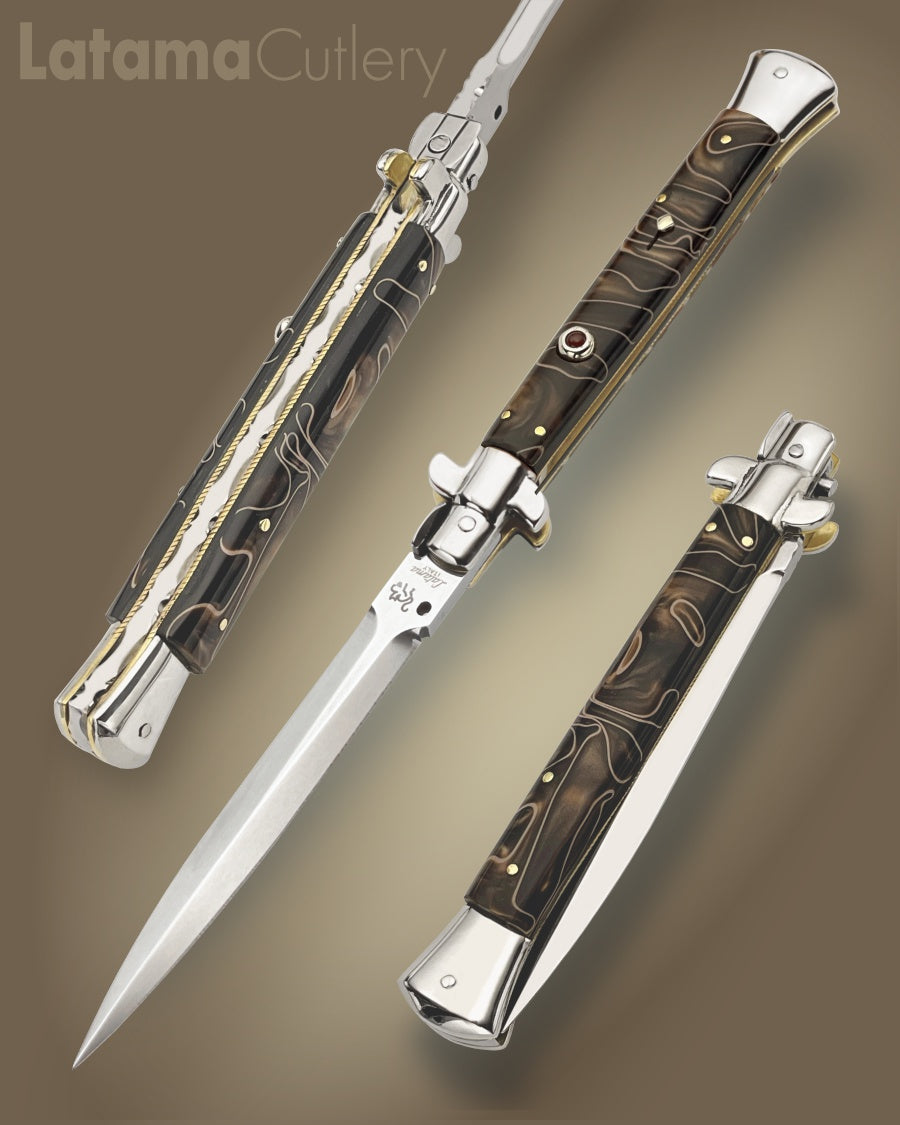 Walt's 28cm Full Custom PICKLOCK “Brown/Gold Swirls” Agat Insert Release Button C-PK-BG-ND11949