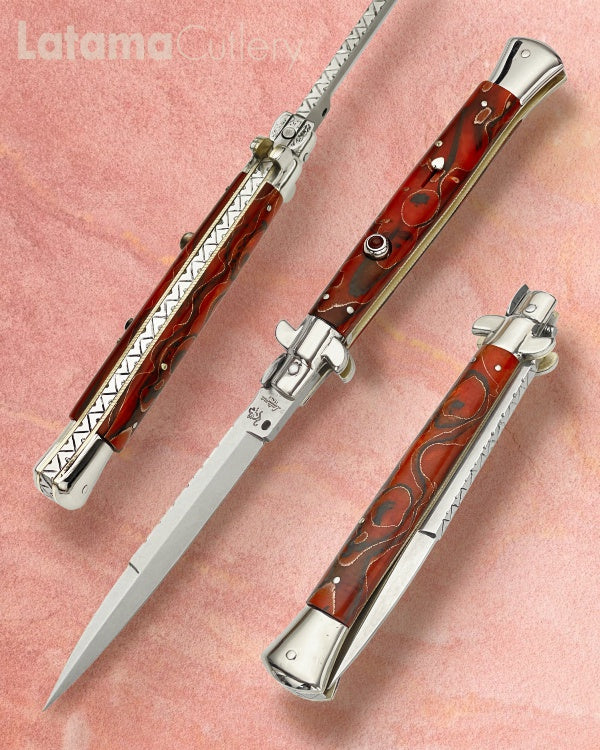 Walt's 28cm Custom PICKLOCK “Maroon Wire Copper” Opal Fire Insert Release Button Bayonet Grind C-PK-MC-BA11896 portrait
