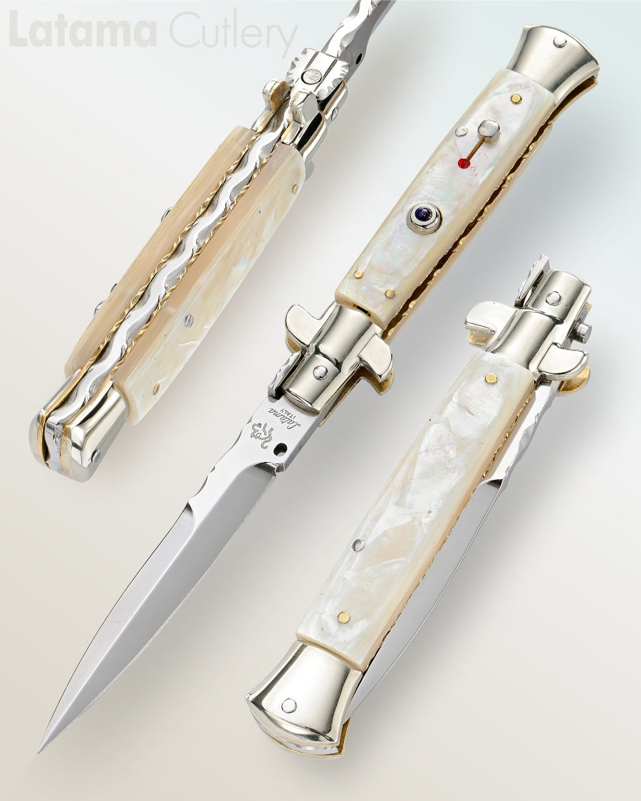 Walt's 23cm CUSTOM Picklock “Mother of Pearl” Black Onyx Insert Release Button Half Grind C-PK-MOP-HG9503