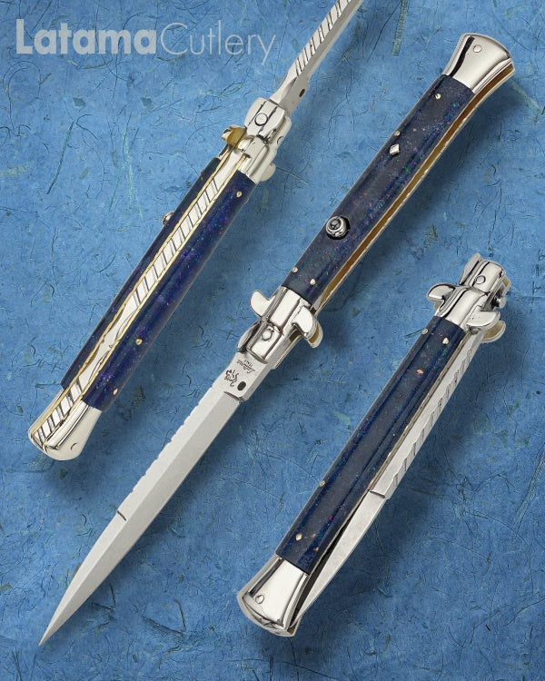 Walt's 28cm Custom PICKLOCK “Galaxy – Night Sky” Hematite Insert Release Button Bayonet Grind C-PK-NS-BA11893 portrait