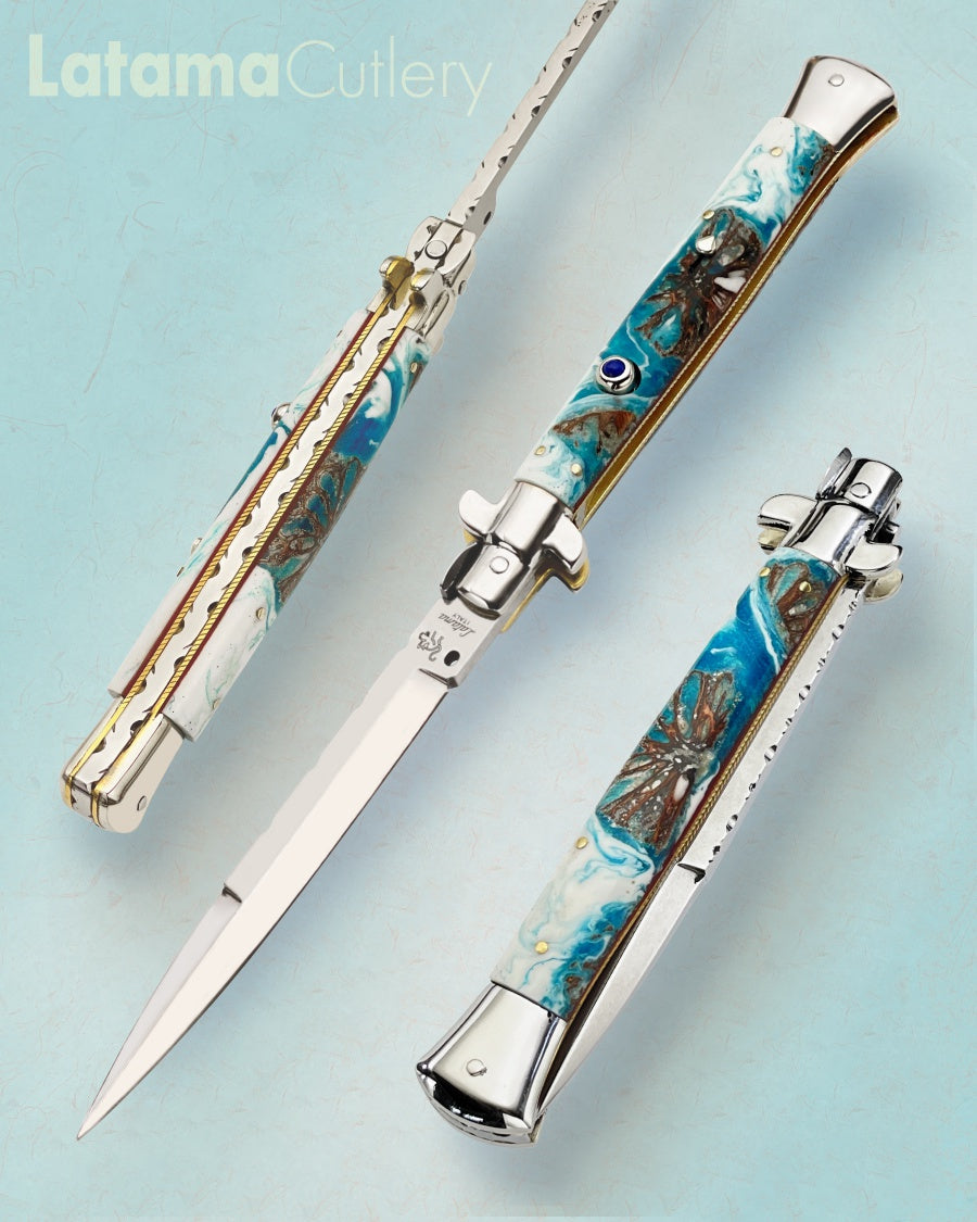 Walt's 28cm Full Custom PICKLOCK “Ocean Waves/Sweet Gum Pods” Lapis Insert Release Button C-PK-OG-BA11948