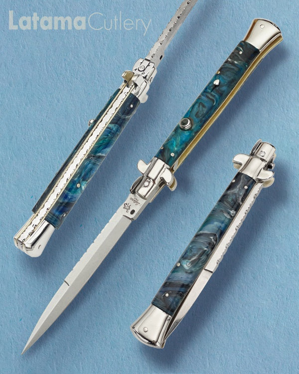 Walt's 28cm Custom PICKLOCK “Ocean Waves” Green Onyx Insert Release Button Bayonet Grind C-PK-OW-BA11894 portrait