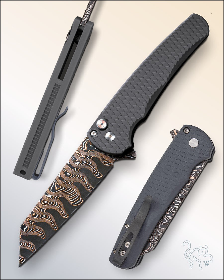 Pro-Tech Malibu Flagship Flipper Design 3.25” Coppermai Ripple Damascus Blade 2026 Malibu Custom 004
