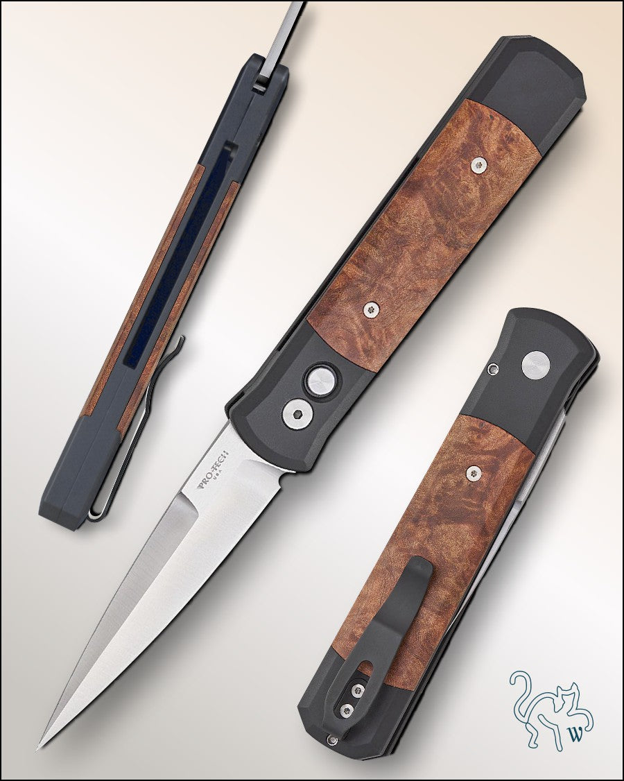 Pro-Tech Godfather Maple Wood Inlays Satin 4” Blade 906-SATIN