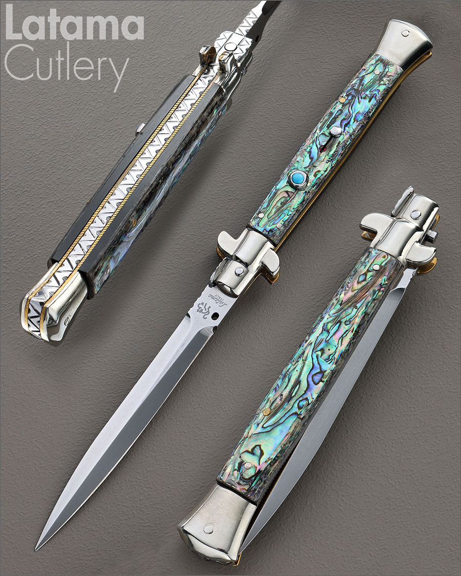 Walt's 28cm CUSTOM Picklock “Abalone” Turquoise Insert Release Button New Dagger Grind C-PK-AB-ND1146