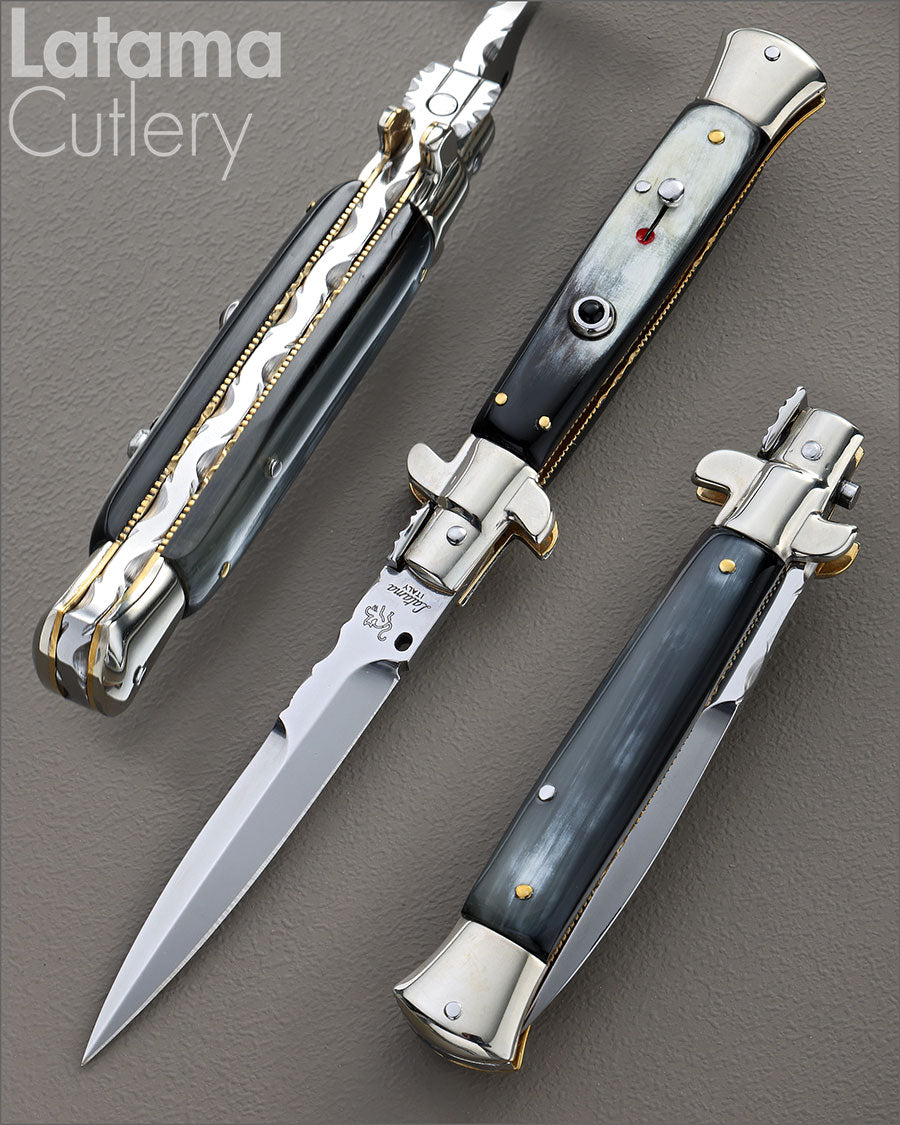 Walt's 23cm CUSTOM Picklock “Primo Black &amp; White” Black Onyx Insert Release Button Half Grind C-PK-PR-HG9463