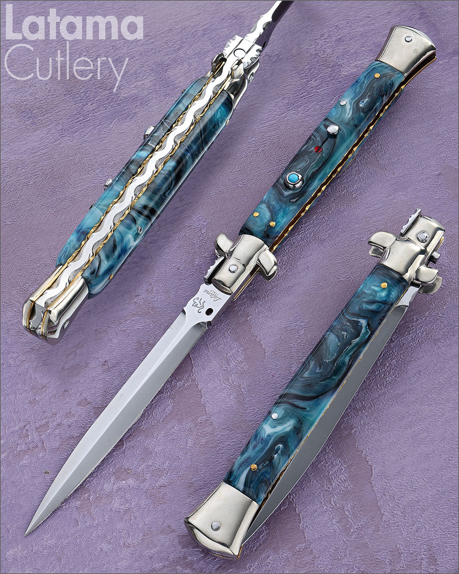 Walt's 28cm Custom CLASSIC “Ocean Waves” Dark Turquoise Insert Release Button New Dagger Grind C-CL-OW-ND11467