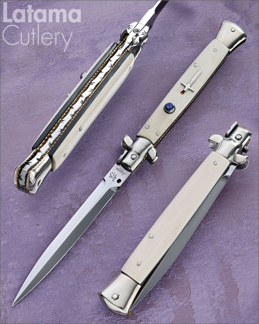 Walt's 28cm Custom CLASSIC “g10 and Elforyn Super Tusk” Lazuli Insert Release Button New Dagger Grind C-CL-ES-ND11468