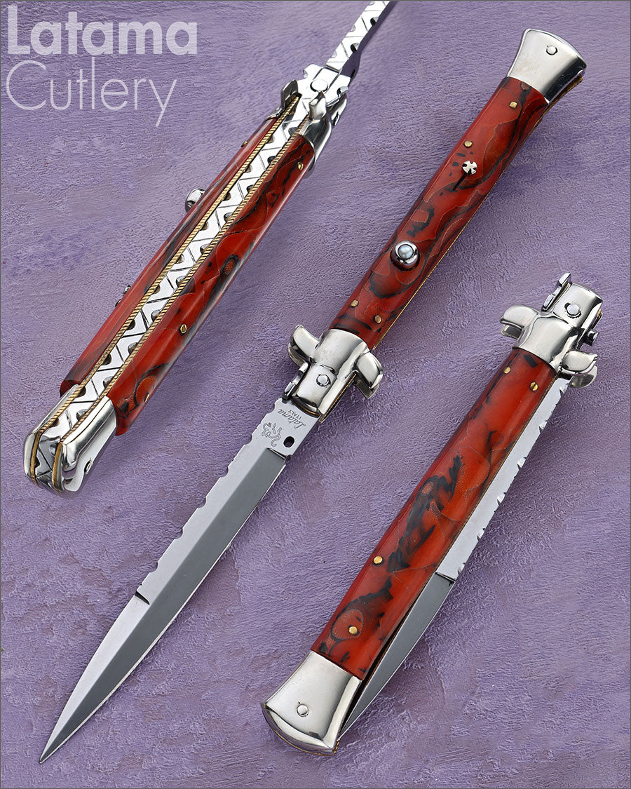 Walt's 28cm Custom CLASSIC “Rusty/Brick color with Black Accents” Mother of Pearl Insert Release Button New Dagger Grind C-CL-RB-ND11470
