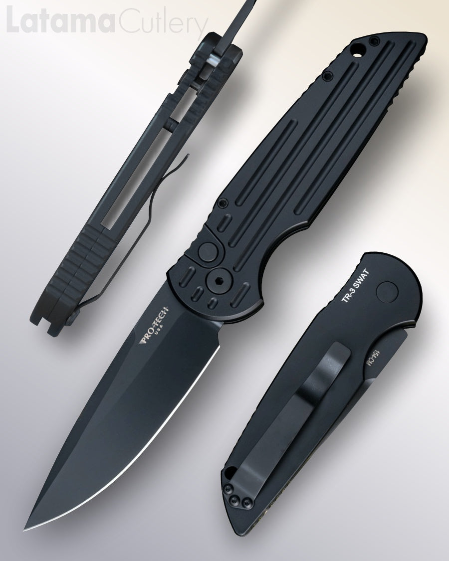 Pro-Tech Tactical Response Three “Black Handle with Grooves” DLC Black 3.5” Blade TR-3 SWAT