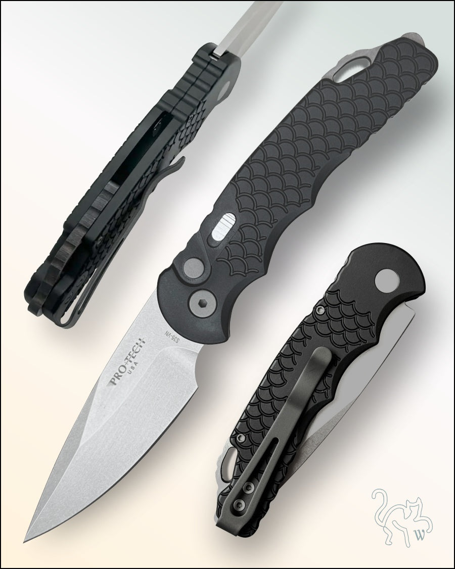 Pro-Tech TR-5 X1-SW Tactical Response Five Black Handle “Fish Scale Grip” Stonewash Finished 3.25” Blade