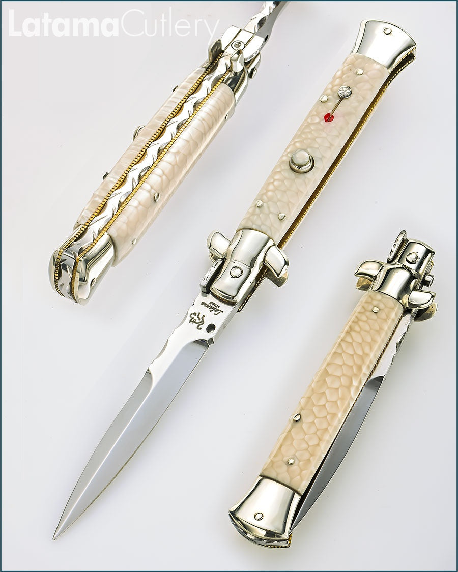 Walt's 23cm CUSTOM CLASSIC “White Snakeskin” Half Grind with Matching Release Button C-CL-SN-HG9527