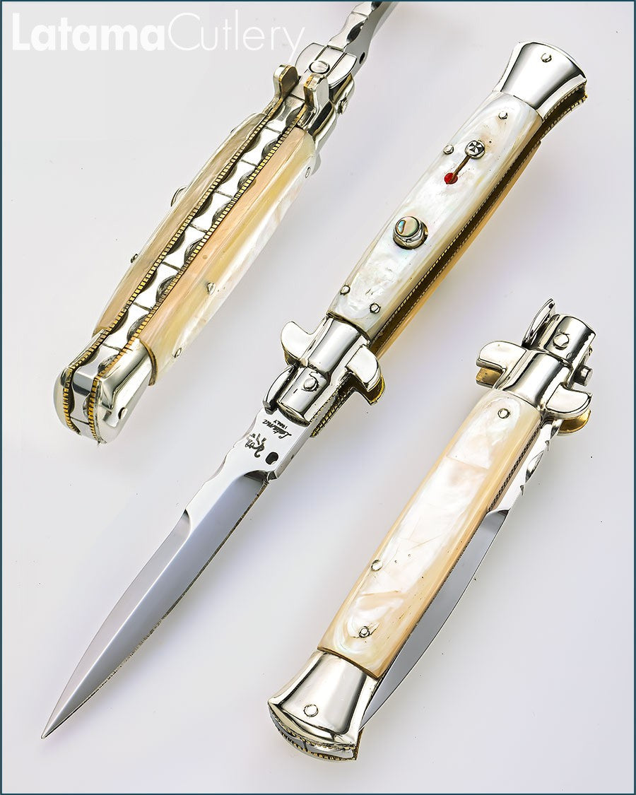 Walt's 23cm CUSTOM Picklock “Mother of Pearl” Half Grind with Abalone Release Button C-PK-MOP-HG9524