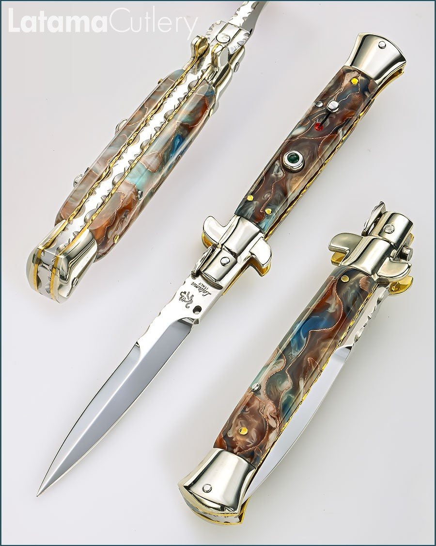 Walt's 23cm CUSTOM Picklock “Rembrandt with Swirl Copper Wire Accent” Half Grind Sapphire Release Button C-PK-RM-HG9532