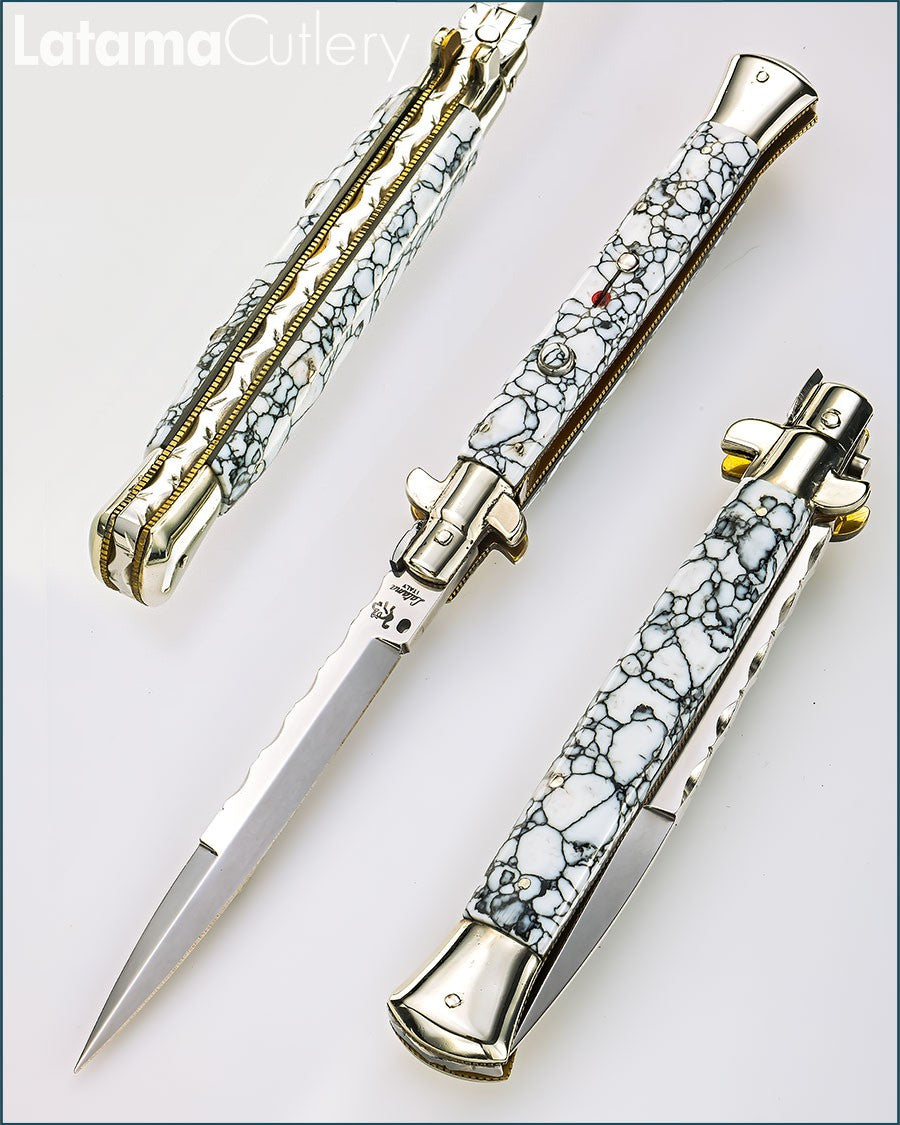 Walt's 28cm CUSTOM Picklock “White Ice Juma” Bayonet Grind with Matching Release Button C-PK-WI-BA11522