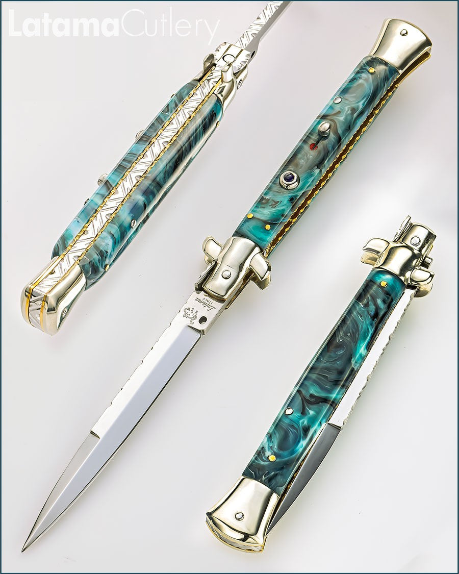 Walt's 28cm Custom CLASSIC “Ocean Waves” Bayonet Grind Sapphire Release Button C-CL-OW-BA11530