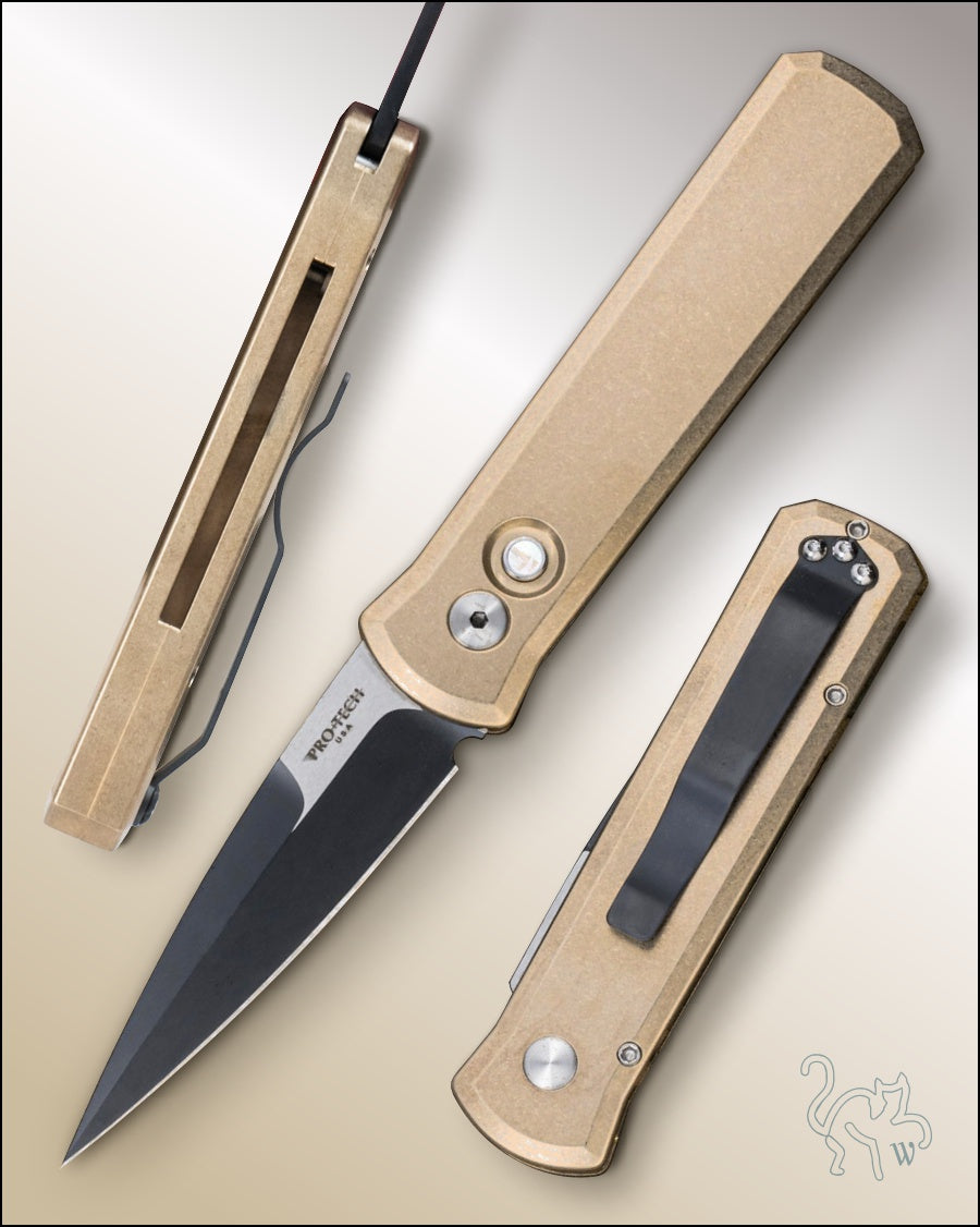 Pro-Tech Godson 7111 Solid BronzeAL 2 Tone Black DLC/Satin Finished 3.2” Blade