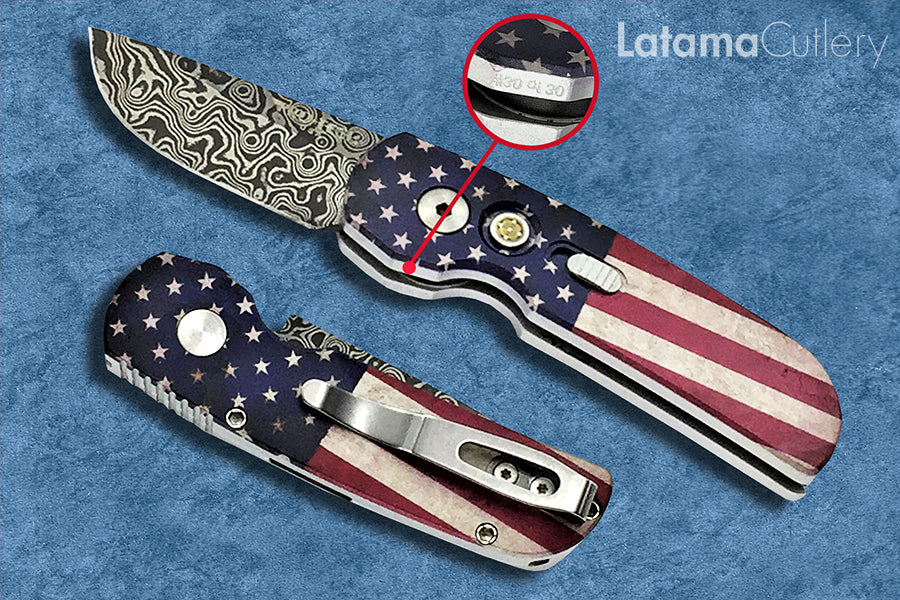 Pro-Tech Calmigo PK Custom Automatic “Vintage Flag” Damascus - 2240-DAM - Limited Edition #30 of 30