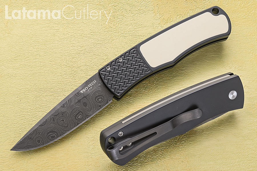 Pro-Tech Mike “Whiskers” Damascus “TUXEDO” Design Ivory Micarta BR-1.51-D