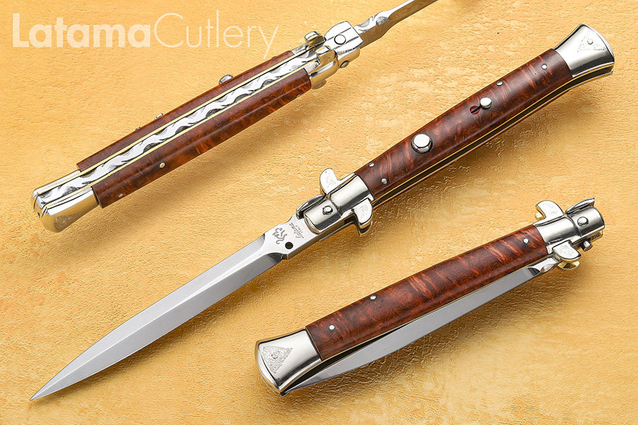 Walt's Custom FLAT GUARD Picklock 11” Amboyna Burl Wood NEW Dagger W/File C-PK-AMB-D11212