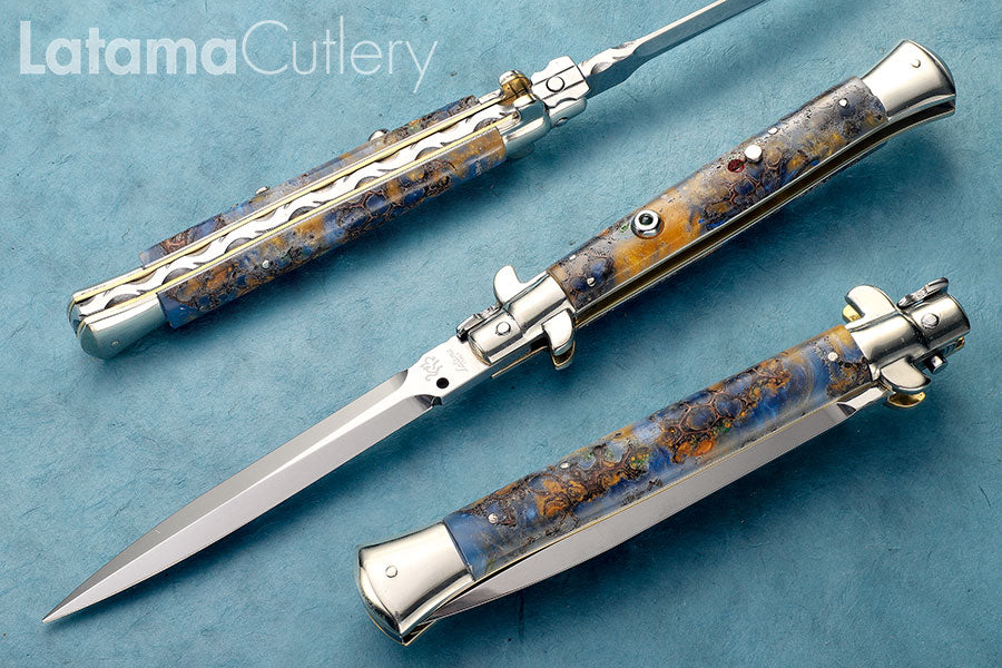 Walt's Custom FLAT GUARD Picklock plus Emerald – Sweet Gum Balls in Blue/Gold/Green resin 11" New Dagger - W/File C-PK-SGB-D1166