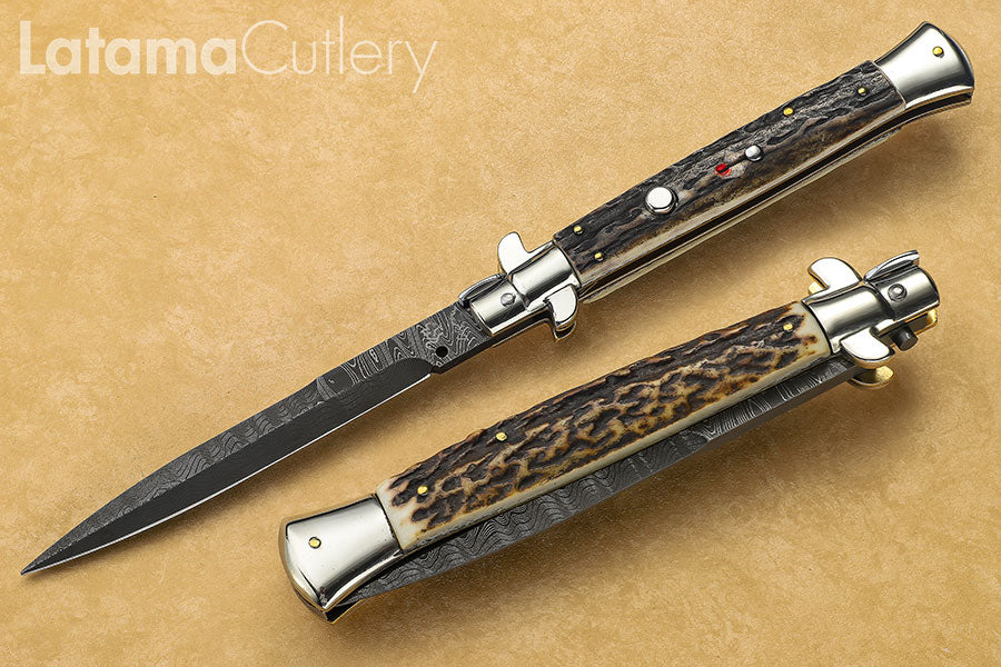 Walt's Flat Guard 11" Stag Horn DAMASCUS Half Grind Picklock D-PK-ST-HG11157