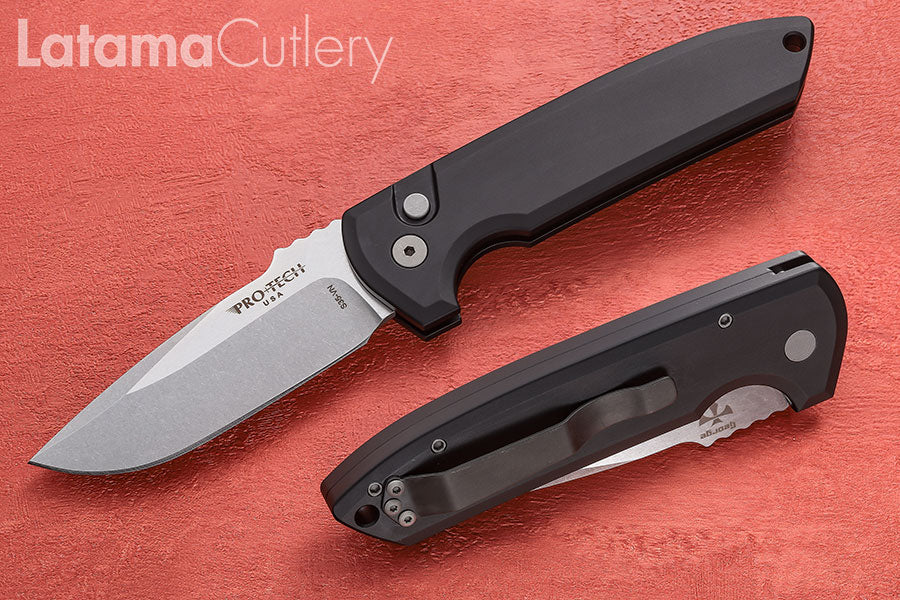 Pro-Tech Les George Rockeye LG301 Stonewash Blade &amp; Smooth Black Aluminum Handle