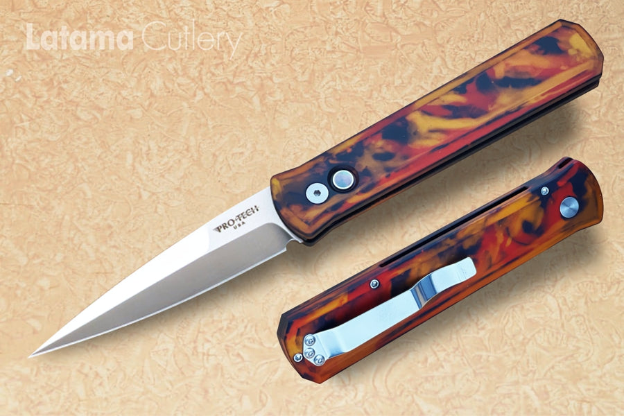 Pro-Tech Godfather “Del Fuego” Custom Anodized Handle, MOP Button #921-DF1