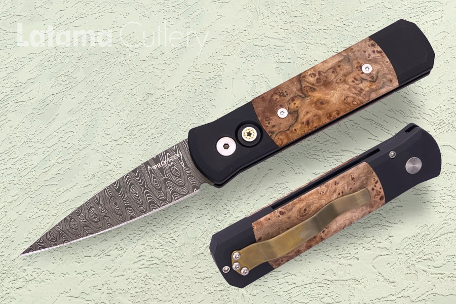 Pro-Tech Godson Maple Burl Scales, Damascus Ladder #706-DAM