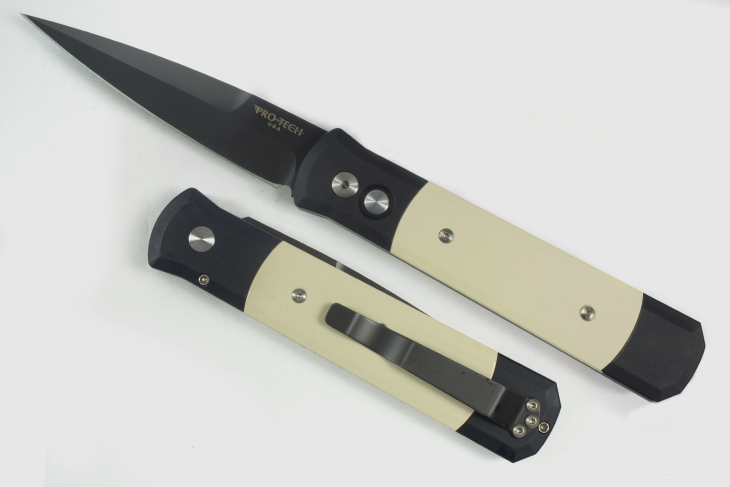 Protech Godfather Tuxedo Automatic Knife Black/Ivory Micarta