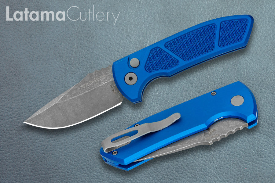 Pro-Tech Les George SBR 2.6" Acid Stonewash Automatic Knife Knurled - LG 415