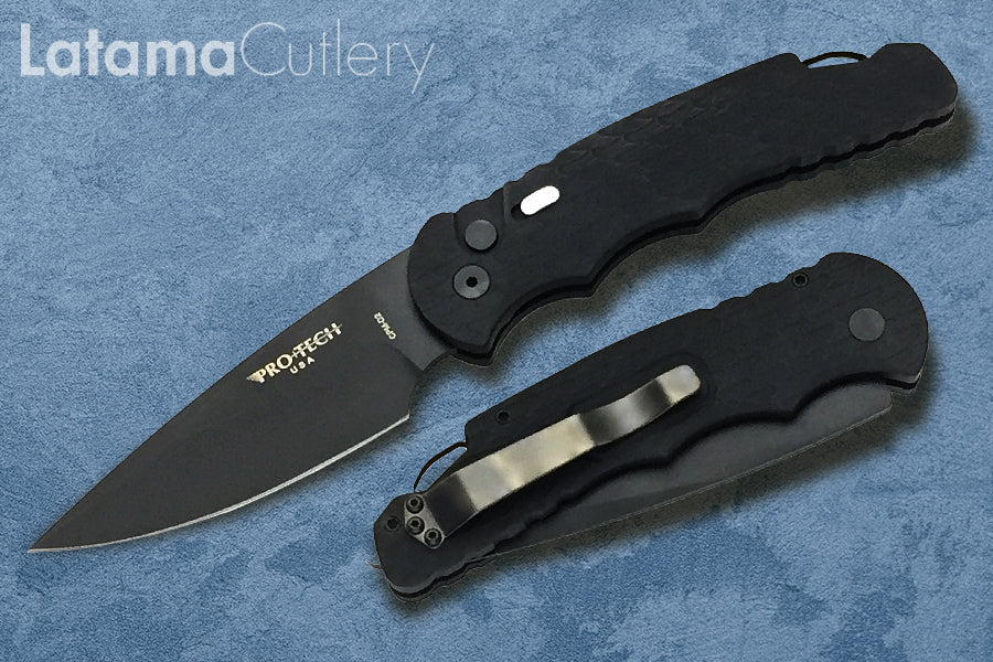 Pro-Tech TR-4.F3 Black DLC CPM-D2 Feather Texture Aluminum Black Handle Automatic